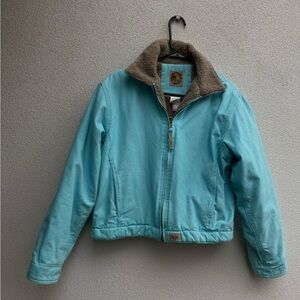BERNE Duck Jacket youth Large Aqua Sherpa Lined Pockets Chore Barn Grunge